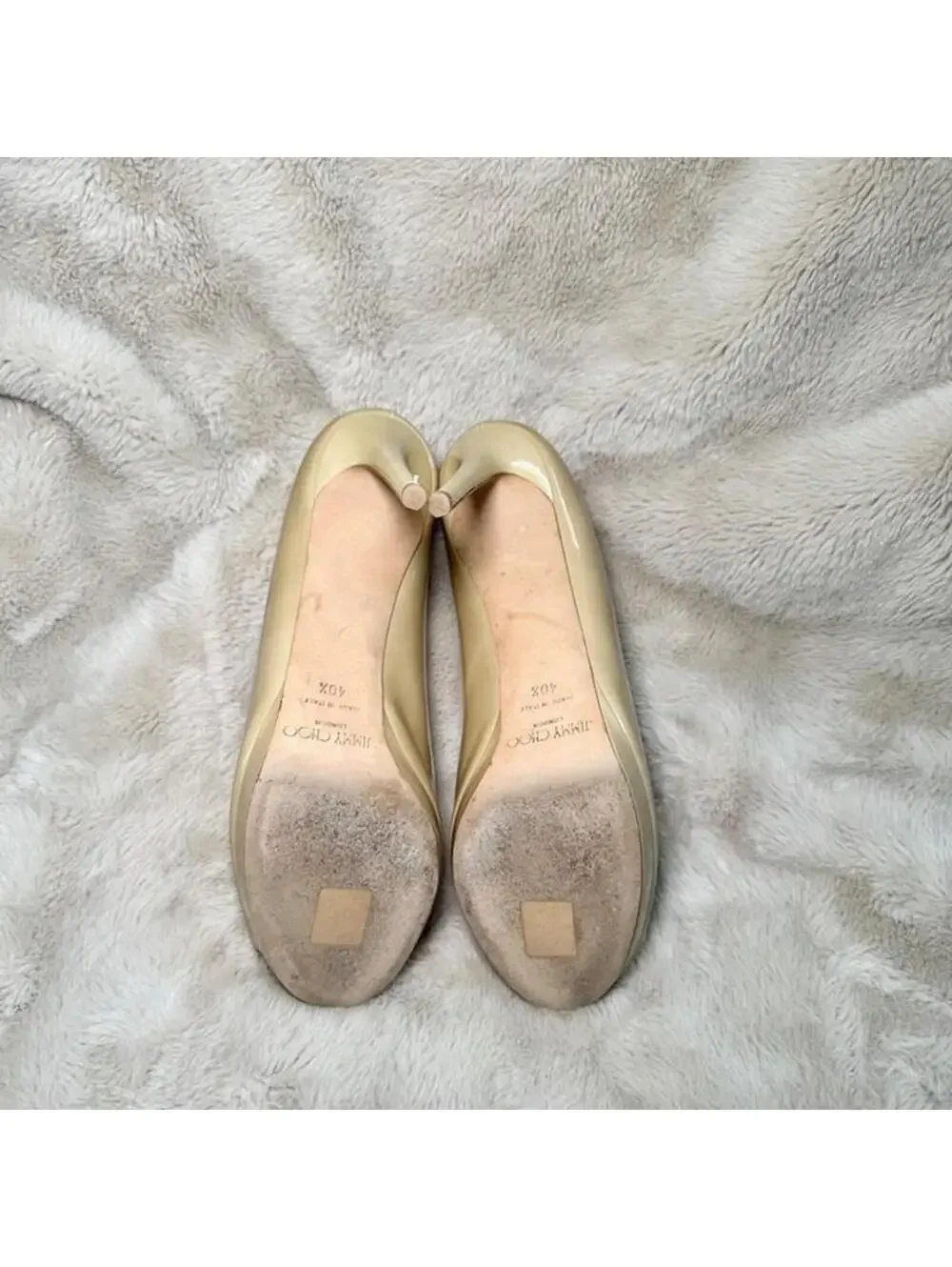 Jimmy Choo Luna 100 Peep Toe Patent Beige Pump Heel 40.5 Excellent